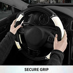 Leather Steering Wheel Cover - Made with PVC Leather - Anti-Slip, Universal Fit 14 1/2 inches to 15 inches - White