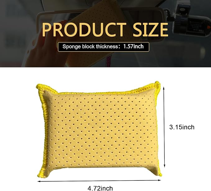 Windshield Cleaning Sponge Block, Double-Sided Microporous Defogger for Car Window Glass, Washable Super Absorbent Anti-Scratch Suede Sponge, Portable Cleaning Tool for Most Cars (Yellow)