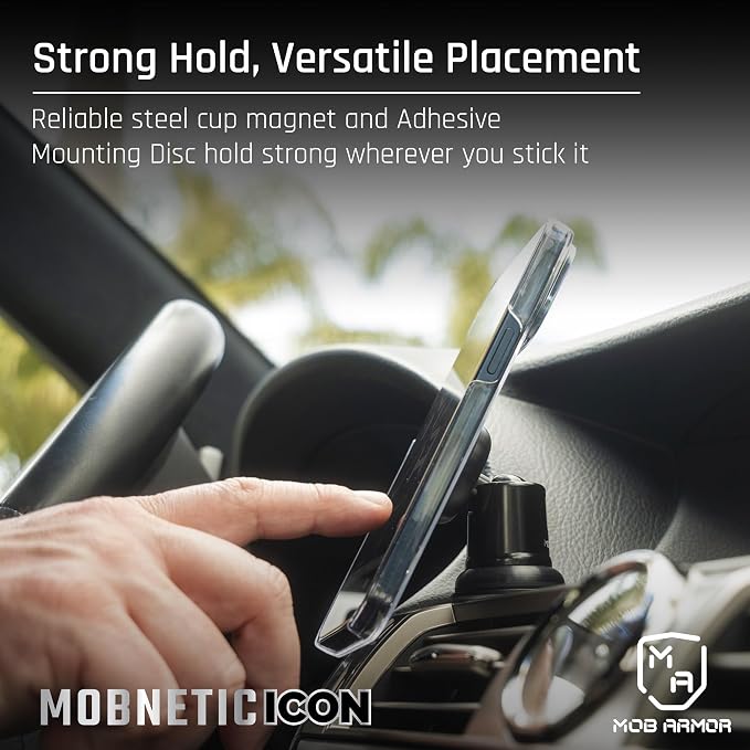 MobNetic Icon Car Phone Mount, Magnetic Phone Holder for Car w/ 90lb Pull Force, 90º Tilt & 360º Rotation, Aluminum Build, Compatibility for iPhone & Android (Gold)