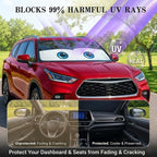 Car Windshield Sun Shade, Universal Fit Full-Size SUV Pickup, Cute Black | 63 x 33.86" Large Windshield Cover, Foldable Front Window Sunshade, UV Heat Protection, Cute Eyes Series