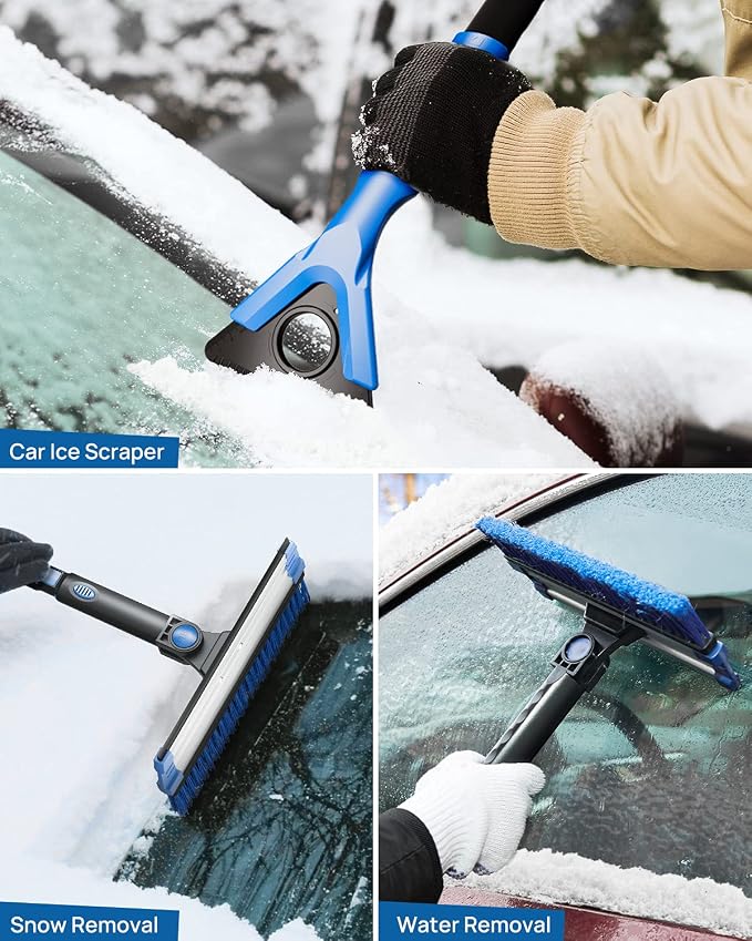 61.3″ Ice Scraper and Long Handle Snow Brush, 270° Pivoting Extendable Car Snow Scraper Brush for Car Windshield, Telescoping Ice Scraper, Snow Remover for Cars, Trucks, SUV (Blue)