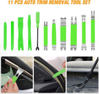 11 PCS Trim Removal Tool Kit, Metal Pry Tool Auto Fastener Remover Pry Bar Set Car Door Panel Removal Tool Dashboard Repair Kit Green