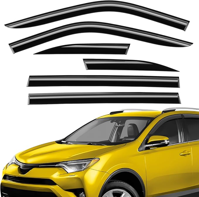 Extra Durable Window Deflectors Tape-On Window Visors Rain Guards Fit for Toyota RAV4 2013-2018, Sun Visors, Wind Vent for Shades, Exterior Car Accessories - 6pcs. AG0245