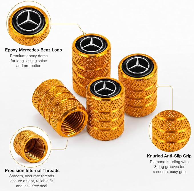 Car Tire Valve Stem Caps for Automobiles,Dust Caps Compatible with Mercedes Benz CESM CLK GLK GL AB GLS GLE AMG Series Car Tires，Alloy Leak-Proof Valve Cover