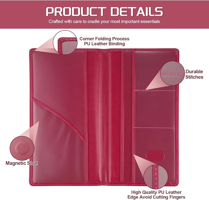 2Pack Car Registration and Insurance Holder,Car Document Holder for Cards License with Magnetic Shut,Vehicle Glove Box Car Organizer for Documents, Cards, License(Rose red)