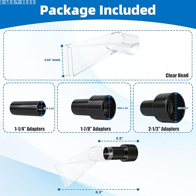Universal Fits All Brands' Shop Vacs with 2-1/2" & 1-7/8" & 1-1/4" Adapter Clear Extraction Accessory for Auto Detailing, Shop Vac Extractor Attachment Kit for Wet-Dry Vacuum Cleaners