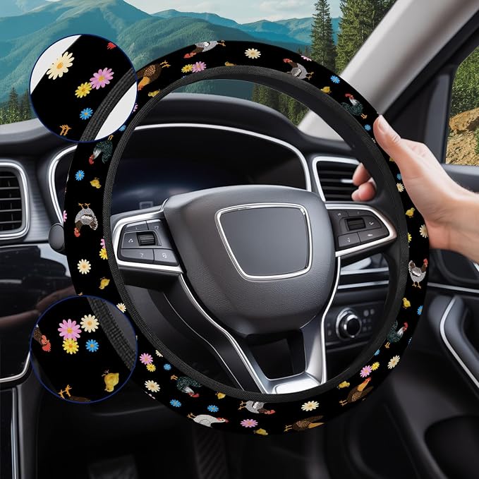 Chicken Steering Wheel Cover, Non Slip Polyester Car Wheel Protector for Car SUV Truck, Universal 15 Inch