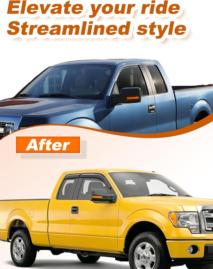 Extra-Thick Window Rain Guards Fit for 2004-2014 Ford F150 Extended Cab/SuperCab Rain Guard Truck Window Deflectors Side Window Visors Vent Shades Tape-on Vent Visors Car Accessories