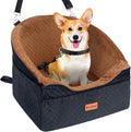 Dog Car Seat for Small & Medium Dogs, Detachable & Washable Booster Seat for Pets Up to 30lbs, Travel Bed with Storage Pockets and Safety Belt – Brown&Black