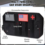 Car Visor Organizer with 3pcs Patches, Multi-Pocket Sun Visor Organizer | Zipper Storage Pouch & Adjustable Straps, Semi-Rigid Panel Storage Accessories for Truck, Suv, Most Cars (Black)