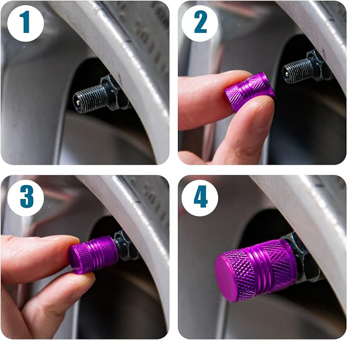 Tire Valve Stem Caps for Car Tires Air Caps Cover 8 Pack Corrosion Resistant Premium Alloy Leak-Proof Universal for SUV Truck Motorcycle Bike Purple