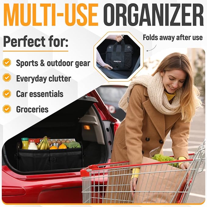 Trunk Organizer For SUV Car Organizer and Storage, Collapsible Multi-Compartment Storage Bag Car Accessories for Women Men, 1680D Oxford, Non Slip Bottom, Adjustable Straps, Soft Cover (65L)