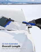 33 Inch Snow Brush and Ice Scraper for Car Windshield, Extendable Snow Scraper and Brush with Foam Grip for Truck SUV Vehicle Window - Blue