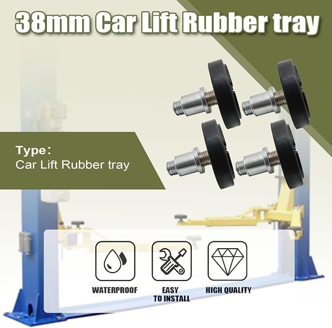 4-Pack 38mm Car Lift Rubber Pads Screw Up Heightening Feet for 2 Post Lift Round Tray Adapter Pad 38mm Shaft Diameter Universal Fit Heavy Duty Rubber