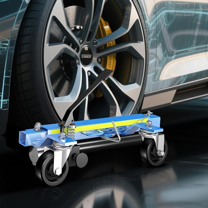 Car Dolly Set of 2,Capacity 1500LBS Hydraulic Car Wheel Dolly Jack with Foot Pedal and Steel Rollers,Wheel Dolly Jack with Unique Reflective Tape,for Tire Repairing,Vehicle Moving