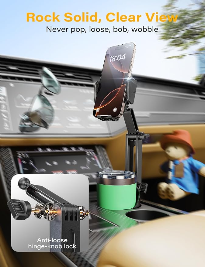2-in-1 Cup Holder Cell Phone Holder for Your Car Bottle Friendly Cup Cell Phone Holder Mount for Car Height Adjustable Sturdy Fit 4.7-7 inches Phones