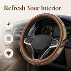 Universal 15inch Ethnic Style Baja Blanket Steering Wheel Cover with Coarse Flax Cloth and Sweat Absorption Anti Slip Car Wrap (Boho Brown leather2)