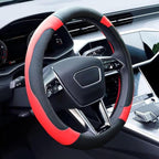 Black and Red Steering Wheel Cover Microfiber Leather Sporty Car Accessories for Men and Women,Breathable Non-Slip Universal Fit 14 1/2-15 Inch