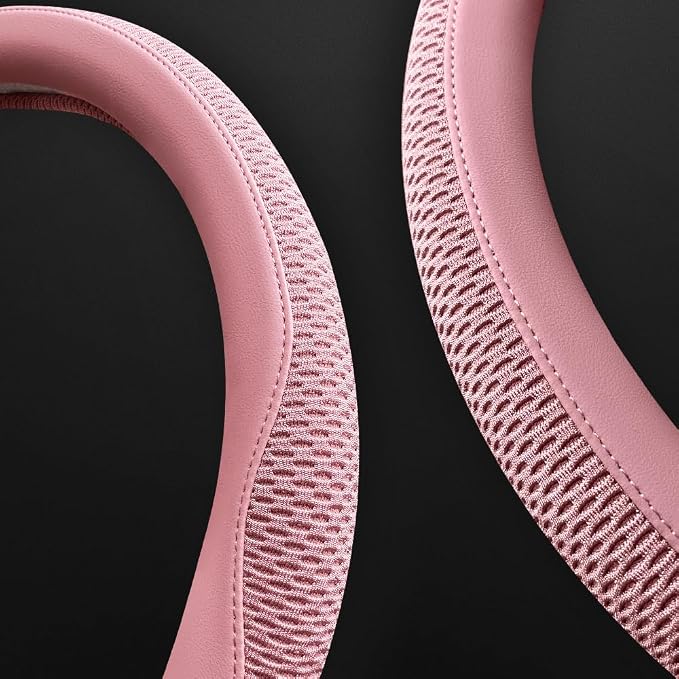 Car Steering Wheel Cover, Universal 15 inch, The Latest Microfiber Leather Breathable Technology Fabric, Non-Slip, Comfortable, Warm in Winter and Cool in Summer,Pink