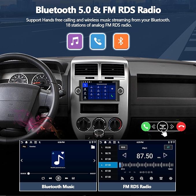 4G+64G Car Radio for Dodge Ram 1500 2500 3500 2006 2007 2008 with Wireless CarPlay Android Auto, 6.2 inch HD Touch Screen Car Stereo with Bluetooth 5.0 32EQ GPS WiFi FM Backup Camera