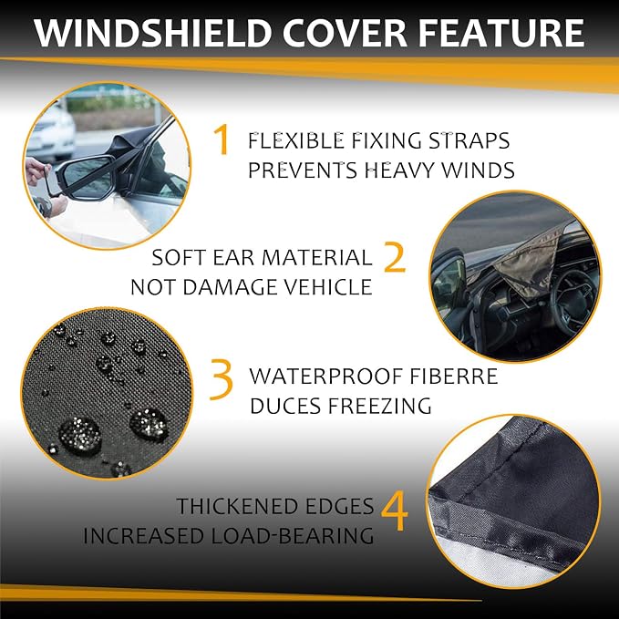 Car Windshield Cover Large Enhanced 600D Oxford Fabric Windshield Frost Cover for Ice and Snow Frost Waterproof Wiper Front Window Protects UV Sunshade Cover for Most Cars SUV Vans (75" x 46")