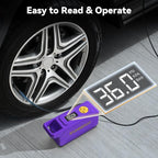 150 PSI Tire Inflator Portable Air Compressor, 12V DC Auto Shutoff Air Pump with Digital Pressure Gauge and Emergency LED Light for Car Tires, Bicycle & Balloons, Purple