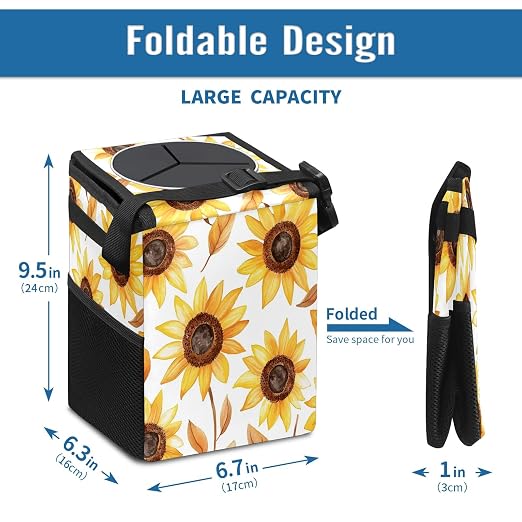 Car Trash Can – Multi-Purpose, Lightweight and Portable with Durable Water-Resistant Coating, No Installation Required, Practical and Ample Capacity, Variety of Colors.Beautiful Sunflower