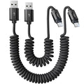 Coiled USB C Cable, 2 Pack for Android Auto & CarPlay Cable, Short USB A to USB C Cable Compatible with iPhone 17/16/15, Samsung Galaxy S25/S24/S23 A15/A14, Google Pixel 9/8, Space Black 4+6FT