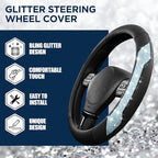 Steering Wheel Cover, Light Blue Sparkly Crystal Bling Glitter with Leather, Universal Fit 14.5"-15.5" Steering Wheels for Girls & Women, Anti-Slip Wheels Cover for Cars, Trucks, Van, SUVs
