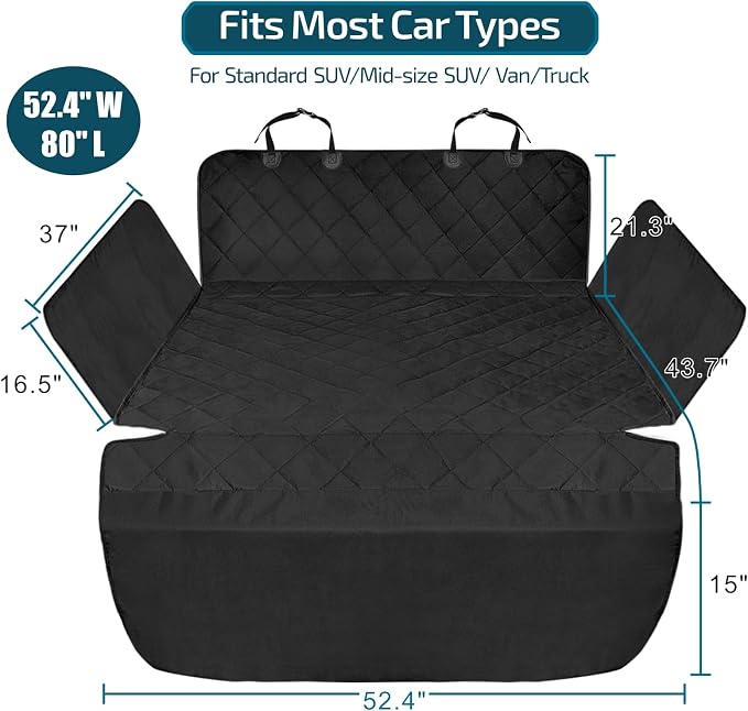 SUV Cargo Liner for Dogs, Water Resistant Trunk Cover with Side Flaps, Compact to Mid-Size Fit Cargo Area Protector with Bumper Flap for Smaller SUVs, Black