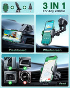 Phone Holders for Your Car 2026 Ultimate Phone Mount Military-Grade Windshield Dashboard Vent【Newest Best Strongest】 Cell Phone Car Mount for iPhone 16 Pro Max 15 Samsung Android,Green