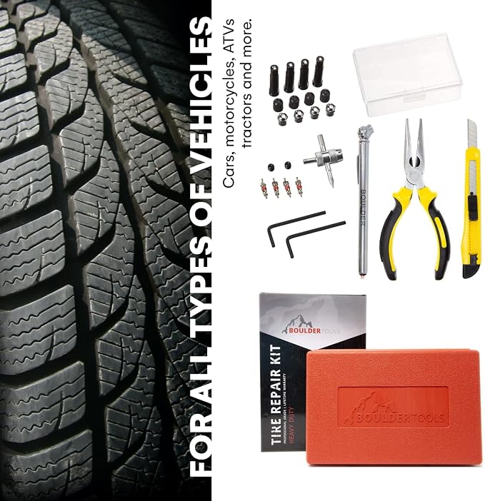 Tire Repair Kit - Professional Heavy Duty Tire Plug Kit, Tubeless Tire Repair Kit for Flat Tire & Puncture Repair on Cars, Trucks, SUVs, ATVs, UTVs, RVs & Motorcycles