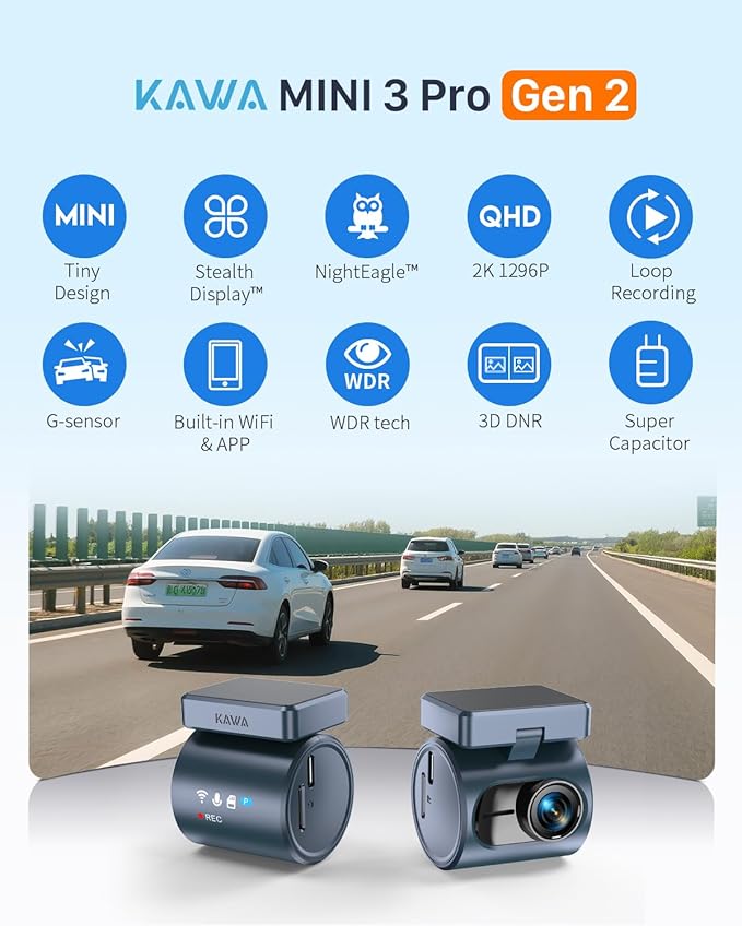2K Dash Cam for Cars with Voice Control - Stealth Display Tiny Dashcam Front Included 32GB Micro SD Card, Super Night Vision, 1296P QHD, G-Sensor, Built in WiFi & App Car Camera