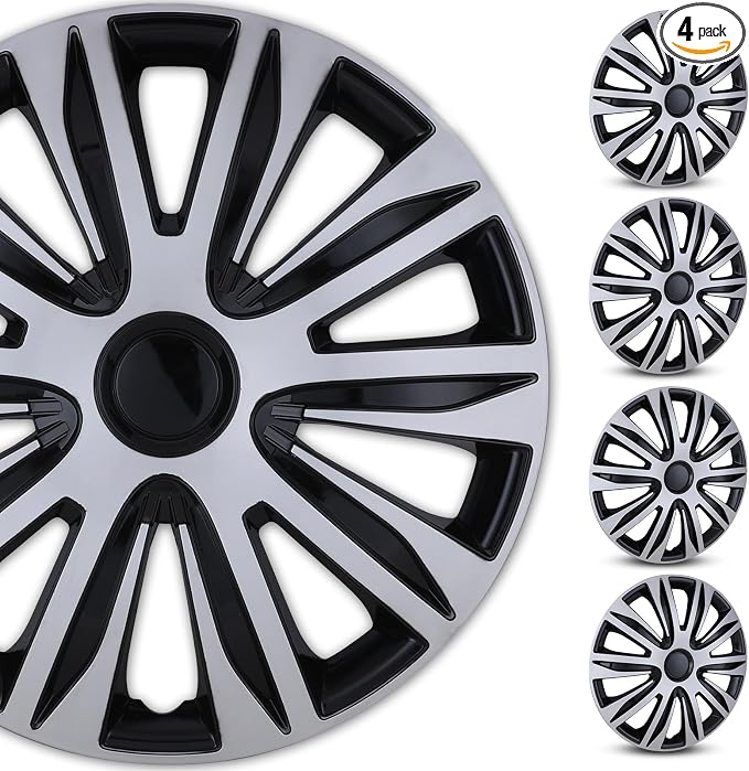 4-Pack 16 Inches Wheel Rim Cover Hubcaps,Redesign Fashion Style Replacement Hubcaps,Car Truck SUV Hub Accessories, Silver&Black