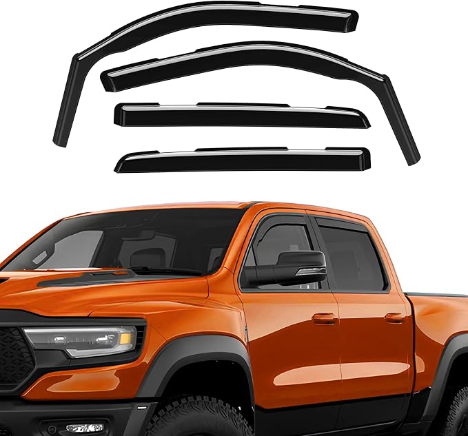 In-Channel Rain Guards Compatible with RAM 1500 2019-2026, Durable Side Windows Wind Deflectors 2019 2020 2021 2022 2023 2024 2025 2026 RAM 1500 Rain Guard Black 4 PCS
