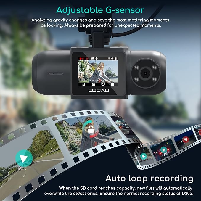 D30S 4K Dash Cam with GPS Wi-Fi, Front and Inside Dual 2.5K 1080P, Uber Car Camera with Infrared Night Vision, Supercapacitor, 4 IR LEDs, G-Sensor, Parking Mode, Loop Recording