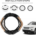 Bling Car Steering Wheel Cover, 15 Inch Sparkly Rhinestone Soft Leather Steering Wheel Protector, Non-Slip Universal Auto Elastic Steering Wheel Covers for Women Girls (Beige)