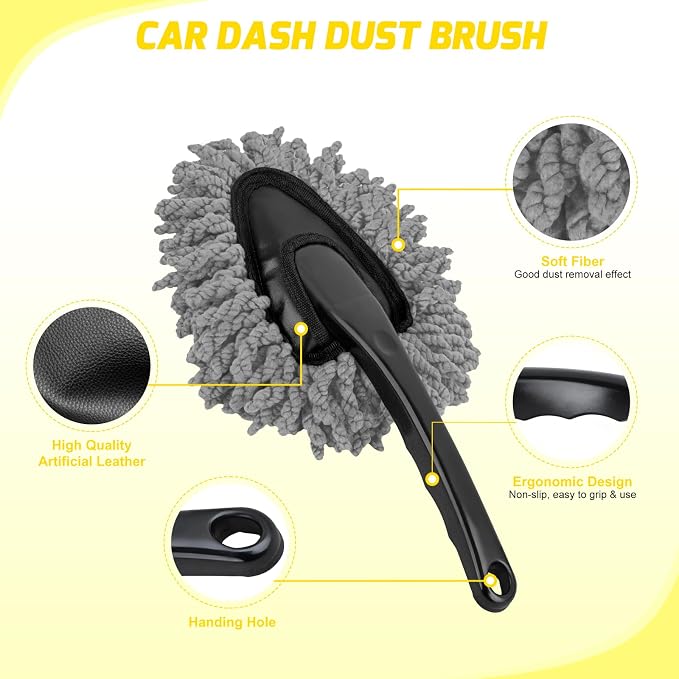 15PCS Car Detailing Kit Auto Cleaning Tools Wash Set with Storage Carry Bag Beginners Easy to Use for Interior Exterior Car Care Clean Windshield Dashboard Seat Air Vents Wheels Tires, Yellow