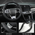 Thin Slim Car Steering Wheel Cover, Universal 14.5-15 inch Nappa Leather Steering Wheel Cover, Ultra Thin, Anti-Slip, Breathable(Black-Standard Size)