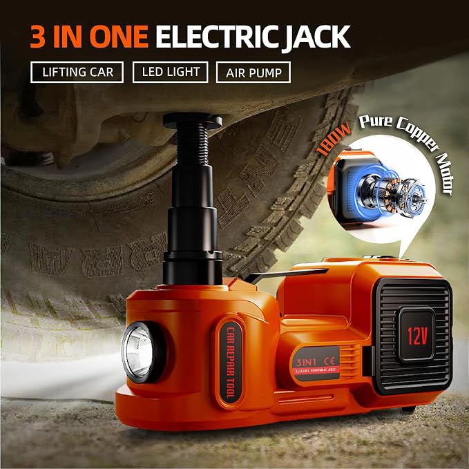 Car Jack Electric Hydraulic Jack Kit 5Ton 155-450mm Lift Inflator LED Light Impact Wrench 12V Portable Outdoor Home Emergency Tire Change Roadside Rescue Set for Sedan SUV MPV Truck