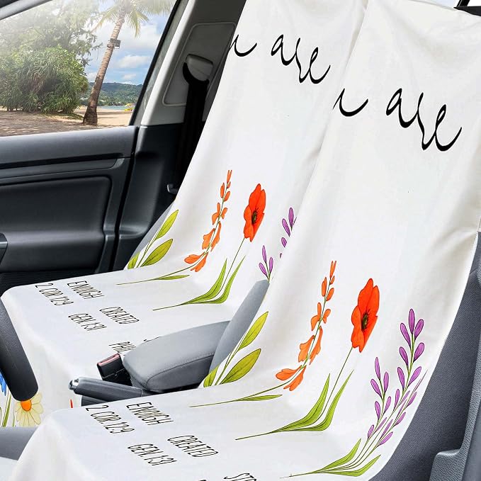 Car Seat Towel Covers with Storage Bag, 63 x 32 Inch Universal Non Slip Waterproof Sweat Protector for Car Truck, Gym Swimming Running, Machine Washable(2 Pack,Christian Floral)