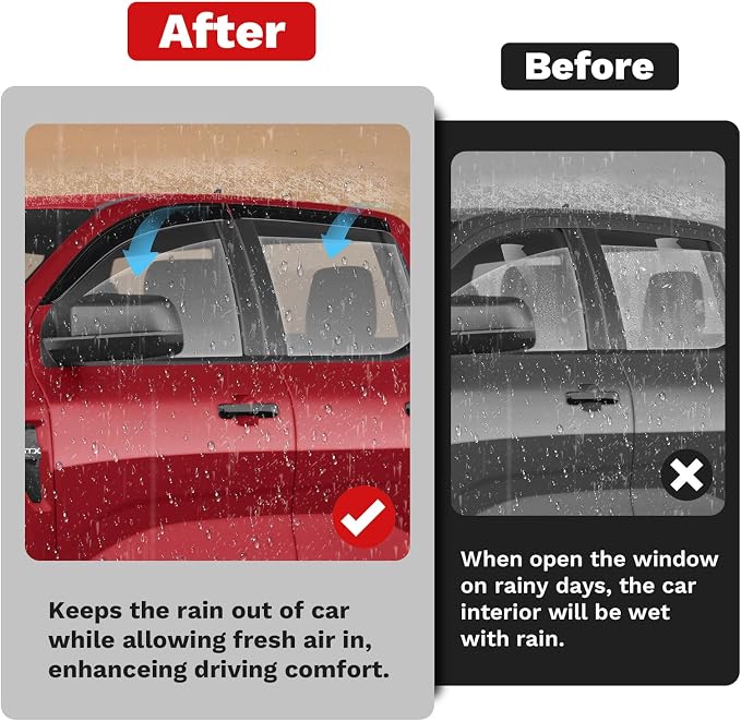 Ranger Rain Guards - Window Visors for Ford Ranger XL XLT Lariat Raptor 2024 2025 2026, Outside-Mount Tape-On Side Window Wind Deflectors for Ranger Accessories, Vent Visors Shades Rainproof