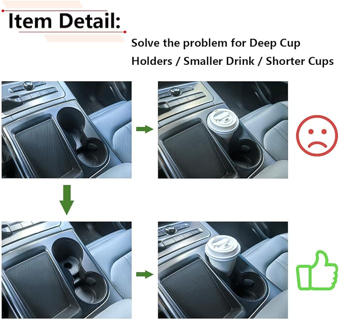 2PCS Center Console Cup Holder Insert Mat | Diameter at 3.11 inch, Height at 0.9 inch, for Deep Cup Holders Smaller Drink Shorter Cups and More
