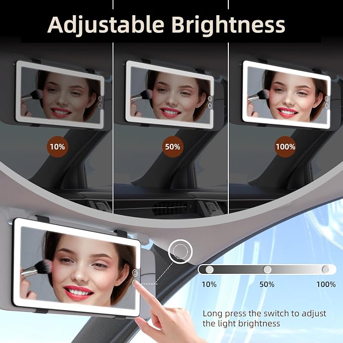 Sun Visor Vanity Mirror, LED Dimmable Car Mirror with 3 Light Modes, Easy to Install & Equip Strap Mounting, for Women's Makeup, Women's First Choice (solar car sun visor)