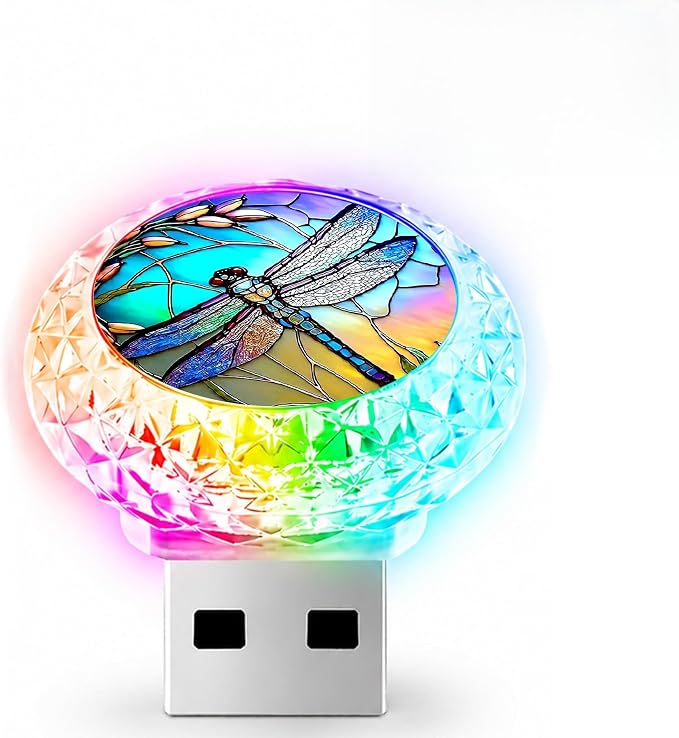Dragonfly USB LED Car Portable Interior Multi-Color Atmosphere Lamp | Portable Mini LED Night Light Auto Ambient Lighting, Universal Vehicle Bedroom Decor Car Accessories Gifts for Women Men