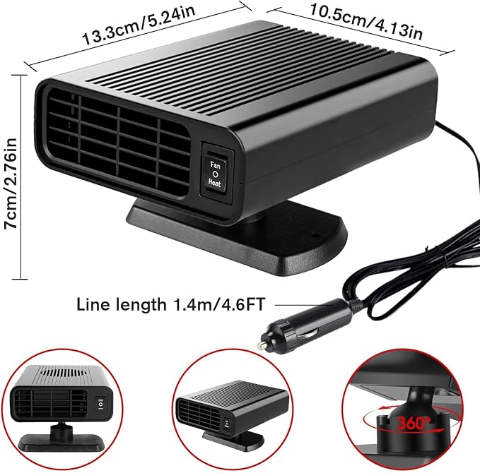 Summer Quick Cooling Car Cold Air Blower & Heater 150W, Dual Use Auto Windshield Defogger Defroster with Cigarette Lighter Plug for Small Compact Vehicles
