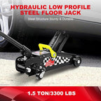 Floor Jack 1.5 Ton (3,000 LBs) Hydraulic Car Jack, Lifting Range from 5.1 Inch to 12.6 Inch, Fits Sedans Automotive Black