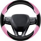 Soft Leather Steering Wheel Cover with Breathable Design and Anti-Slip Grip, Fully Compatible with Tesla, Toyota, Honda, Nissan 14.5-15.2 inch Round Steering Wheel（Sedans and SUVs）