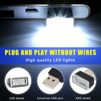 4 PCS USB LED Car Interior Atmosphere Lamp, Plug-in USB Decor Night Light, Portable Auto Ambient Lighting Kit, Universal Vehicle Interior Accessories for Most Cars (White)