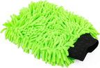 Premium Chenille Microfiber Knobby Wash Mitts - Perfect for Car Washing and Detailing; Scratch-Free, Lint-Free, Double-Sided, Plush, and Absorbent; Lime Green + Blue (2-Pack)